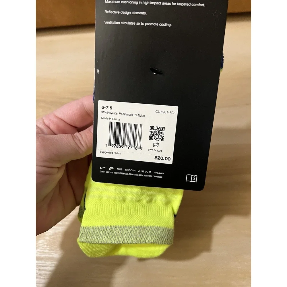 Nike Spark Cushioned No-Show Running Socks MEN 6-7.5 -WMN 7.5-9 High Vis Dri-Fit